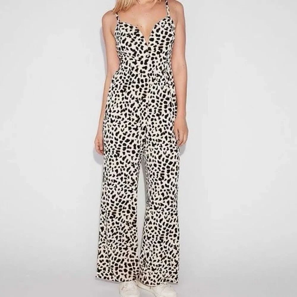 Express Leopard Print Wide-Leg Jumpsuit XS